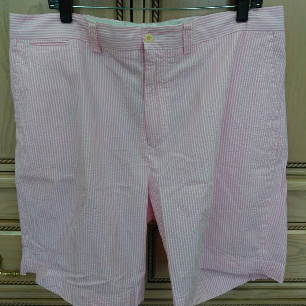 Polo Ralph Lauren pink striped seersucker shorts 38 flat front
